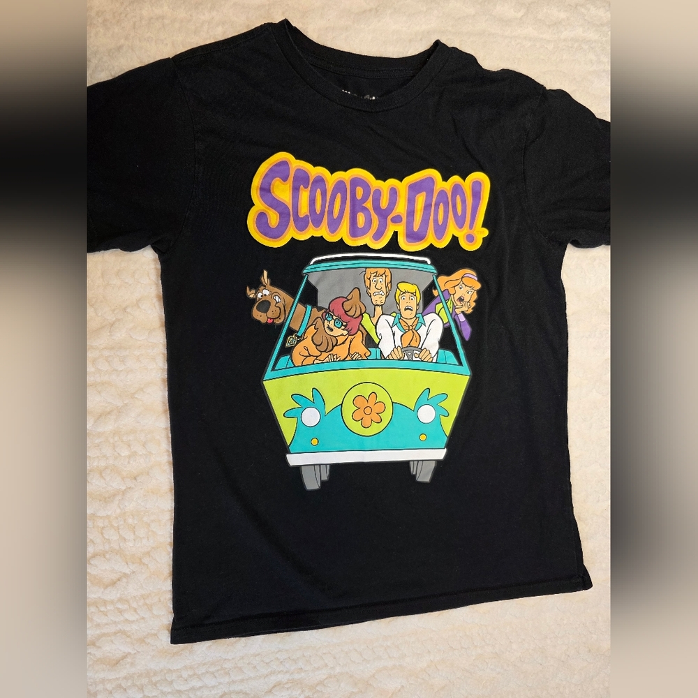 Scooby Doo Graphic Tee Black Cartoon Mystery Machine Shirt Size Large